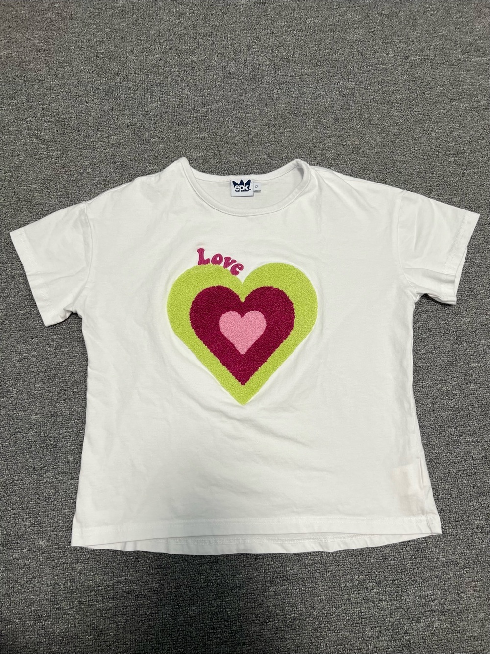 Girl’s Crop White Tee with Pink & Green Heart